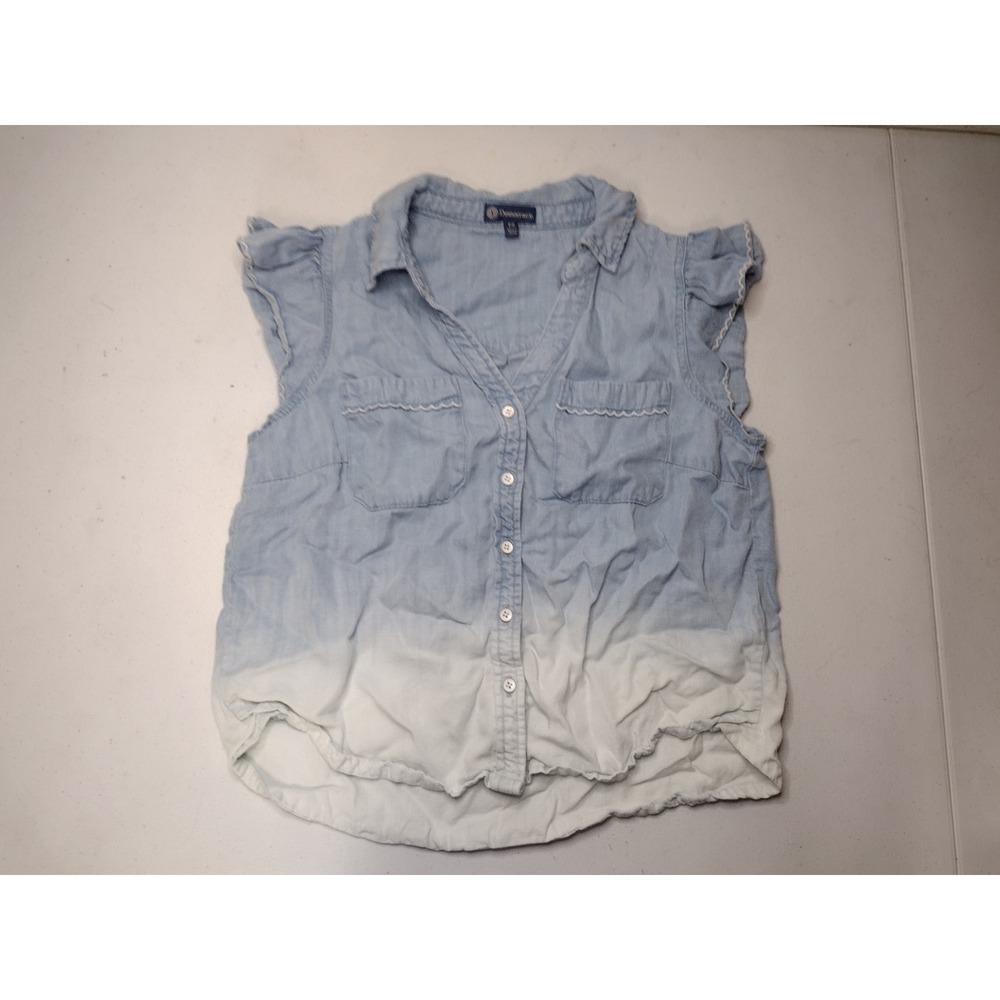 Democracy Womens PS Petite Ombre Lyocell Flutter Sleeve Button Down Top Blue